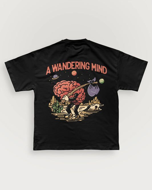 A Wandering Mind Arid Thoughts t-shirt in black back view