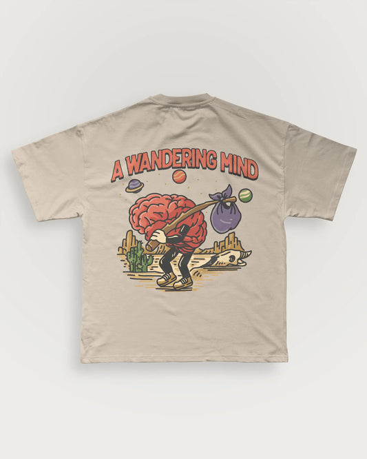 A Wandering Mind Arid Thoughts t-shirt in sand back view