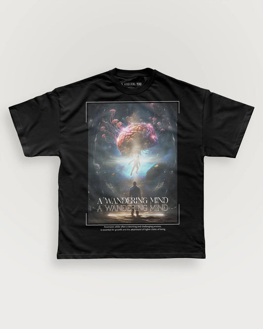 A Wandering Mind Ascension t-shirt in black front view