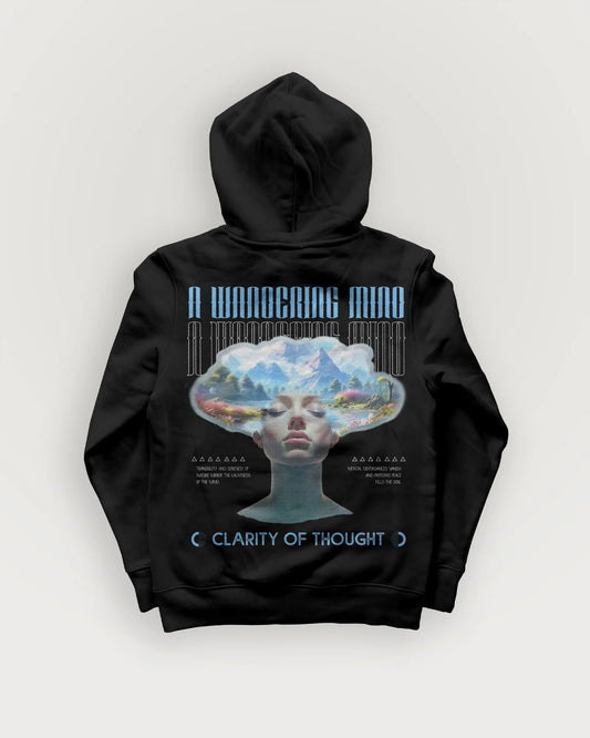 A Wandering Mind Clarity of Thought hoodie in black back view