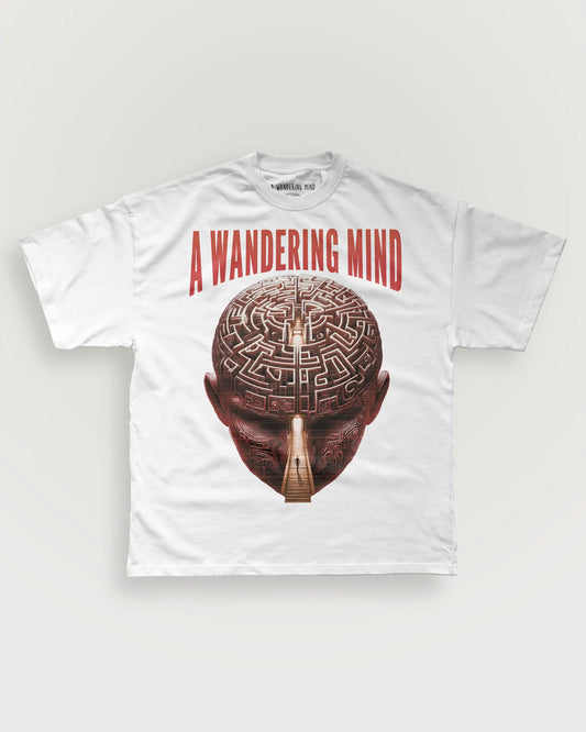 A Wandering Mind Mindful Maze t-shirt in white front view