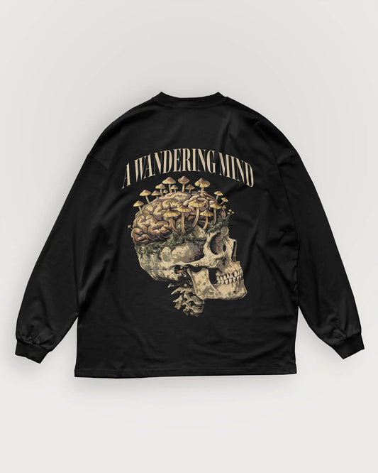 A Wandering Mind Rebirth long sleeve t-shirt in black back view