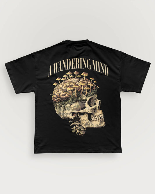A Wandering Mind Rebirth t-shirt in black back view