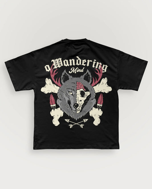 A Wandering Mind The Wolf t-shirt in black back view