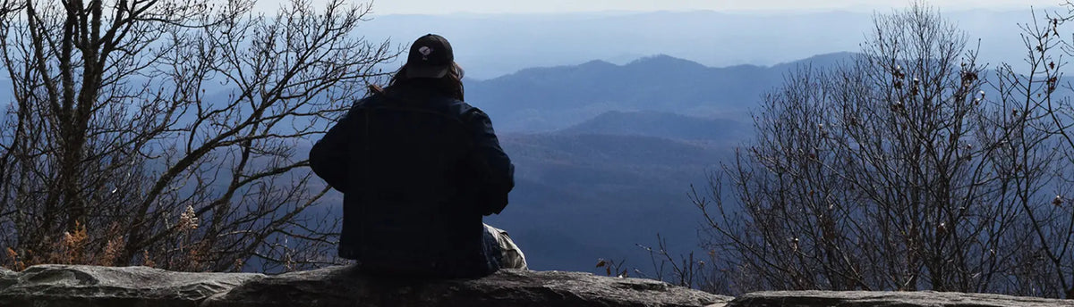 A Wandering Mind mountain landscape with figure overlooking distant horizon