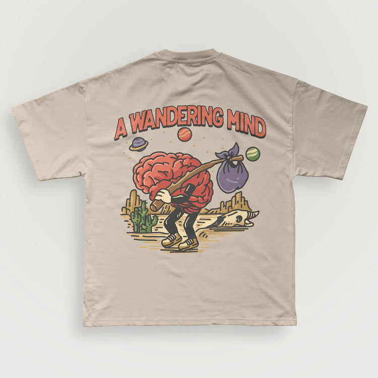 A Wandering Mind Arid Thoughts t-shirt in sand back view