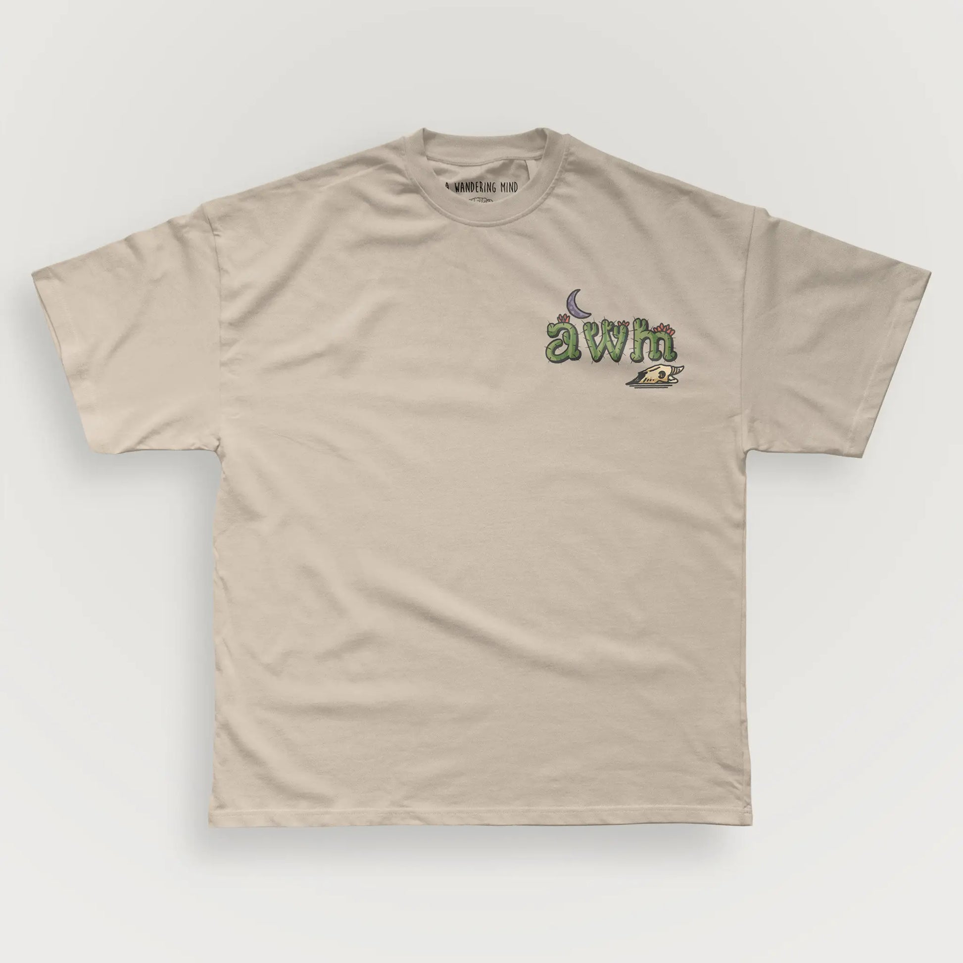 A Wandering Mind Arid Thoughts t-shirt in sand front view