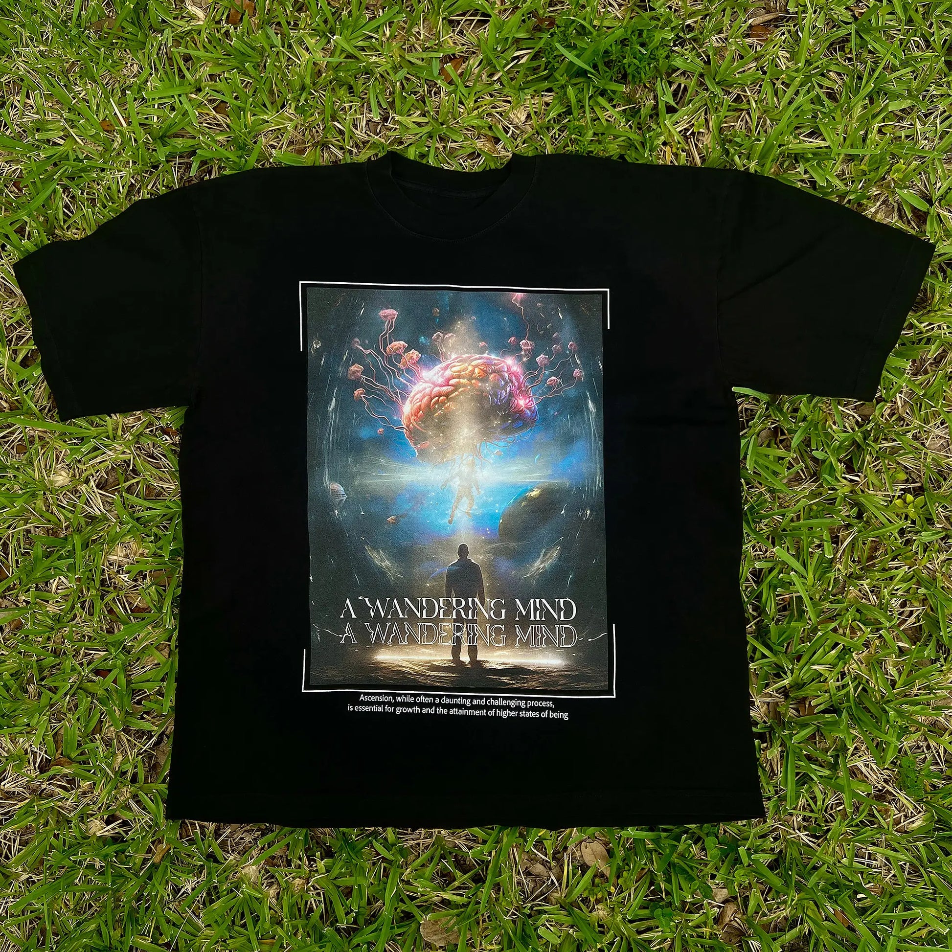 A Wandering Mind Ascension t-shirt in black front view