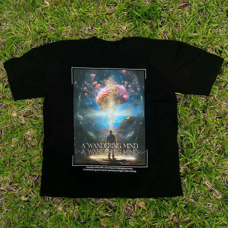 A Wandering Mind Ascension t-shirt in black front view