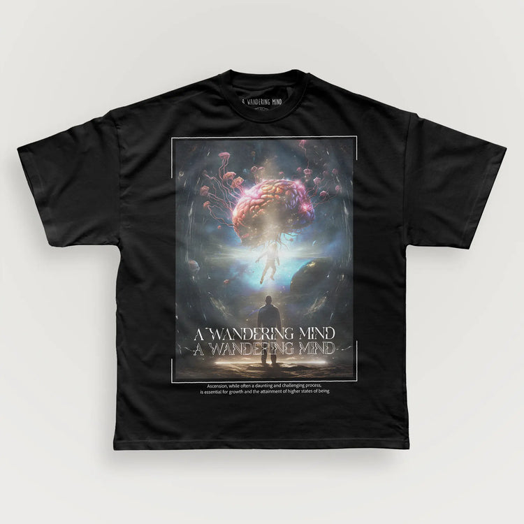 A Wandering Mind Ascension t-shirt in black front view