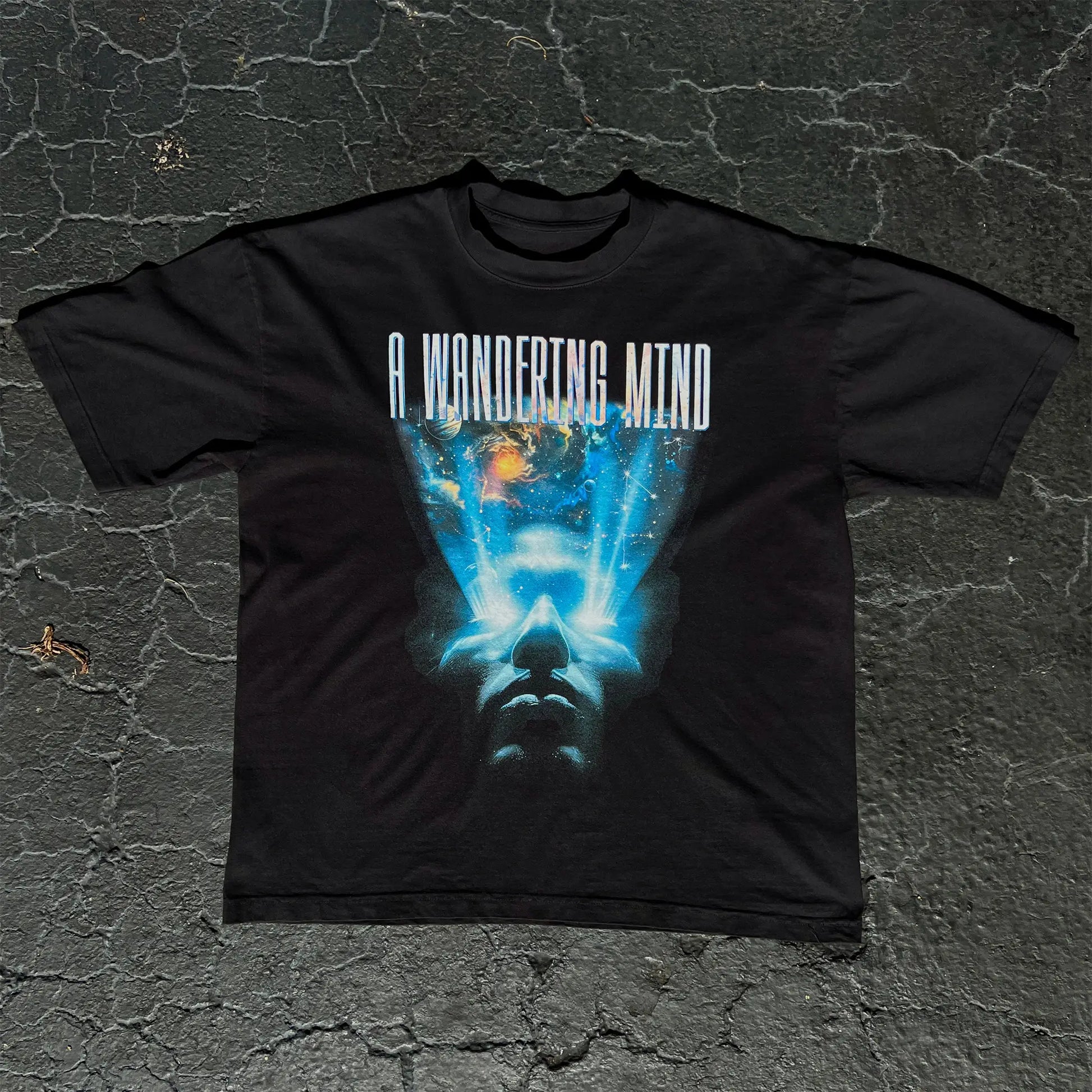 A Wandering Mind Awakening t-shirt in black front view