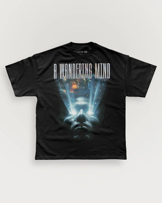 A Wandering Mind Awakening t-shirt in black front view