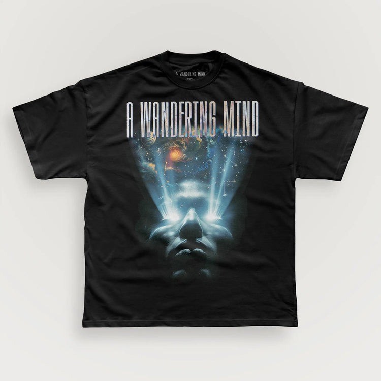 A Wandering Mind Awakening t-shirt in black front view