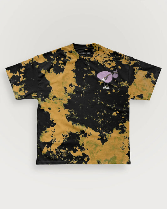 A Wandering Mind Wandering Logo t-shirt in bleach-dyed black front view