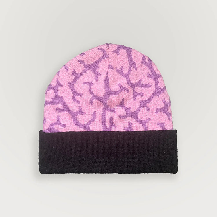 A Wandering Mind Brain beanie in violet back view