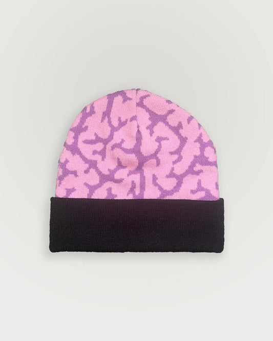 A Wandering Mind Brain beanie in violet front view