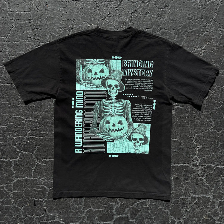 A Wandering Mind Bringing Mystery t-shirt in black back view