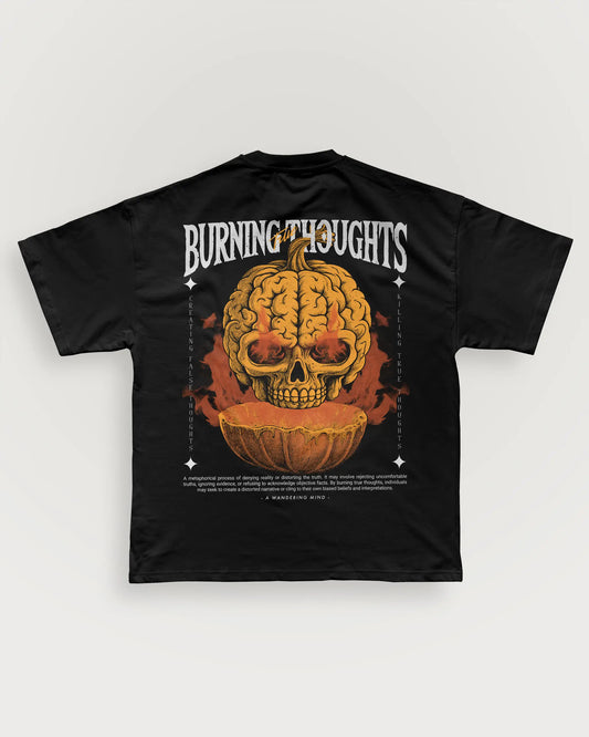 A Wandering Mind Burning Thoughts t-shirt in black back view