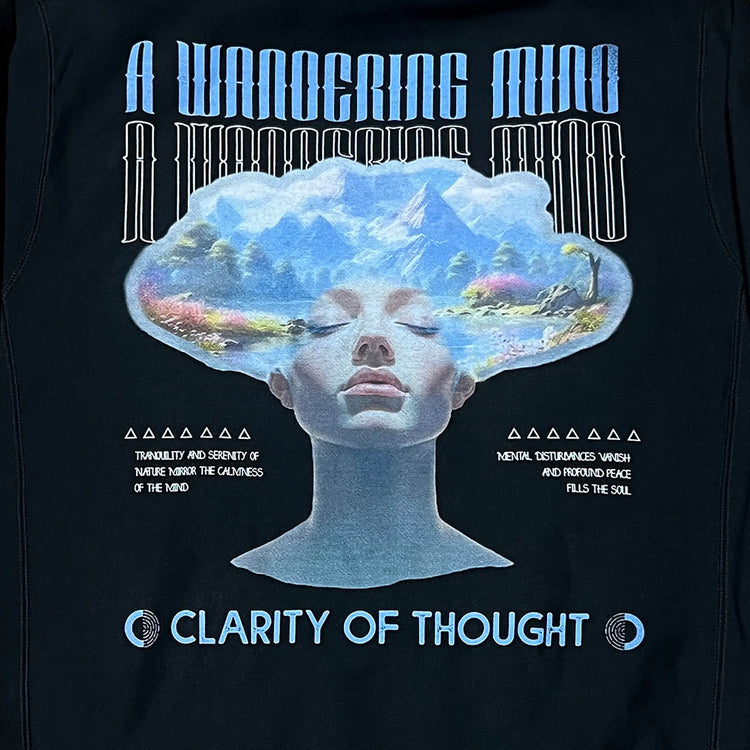 A Wandering Mind Rebirth hoodie in black back view