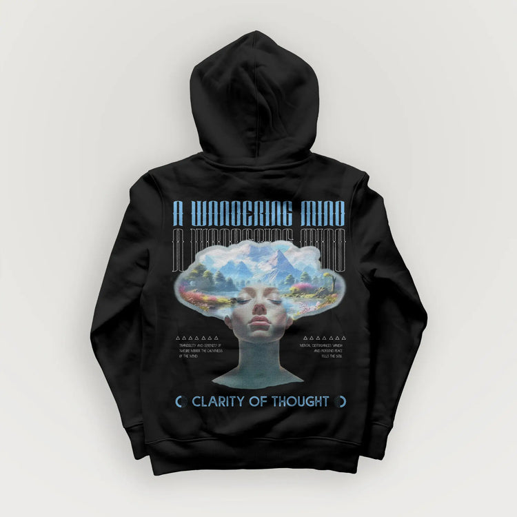 A Wandering Mind Clarity of Thought hoodie in black back view