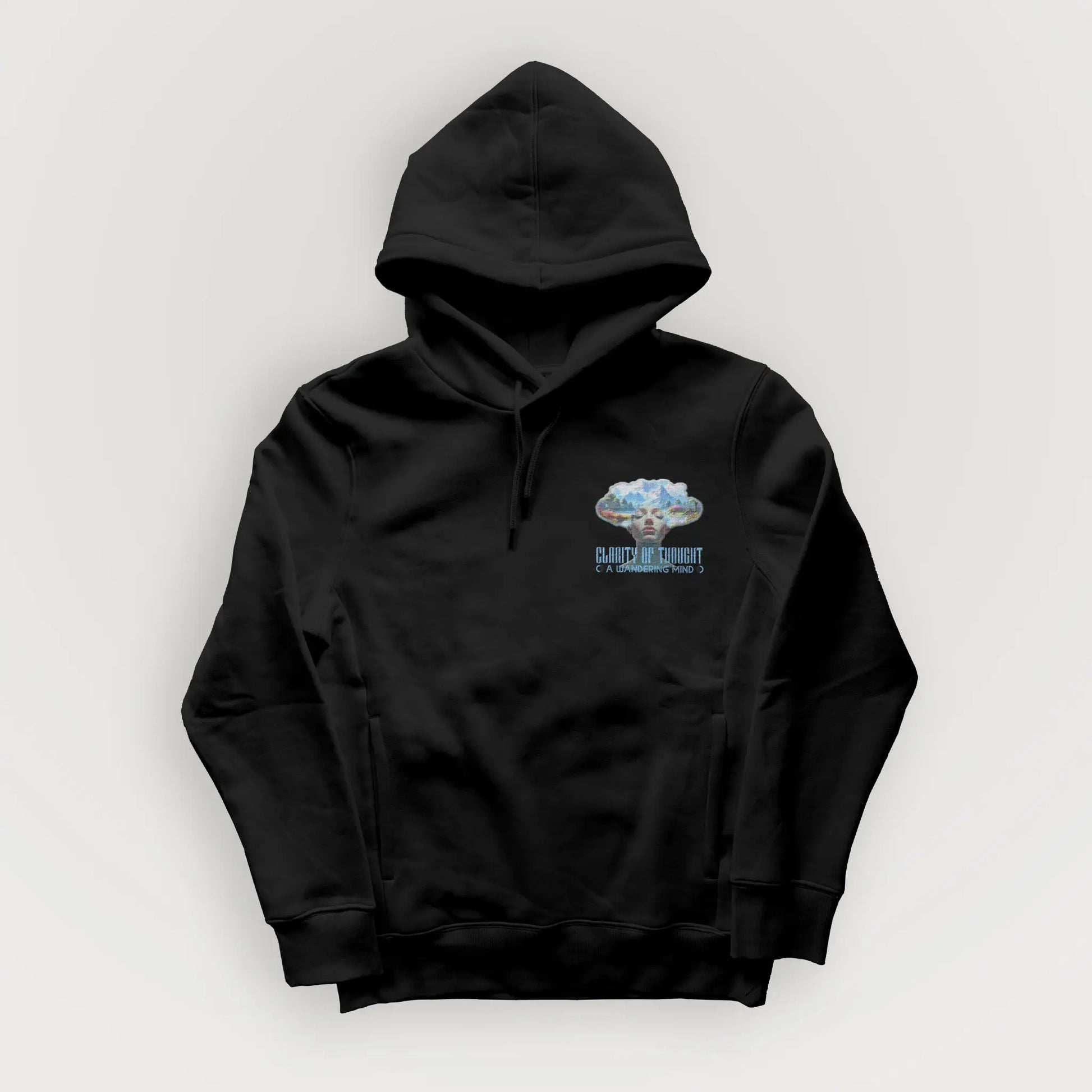 A Wandering Mind Clarity of Thought hoodie in black front view