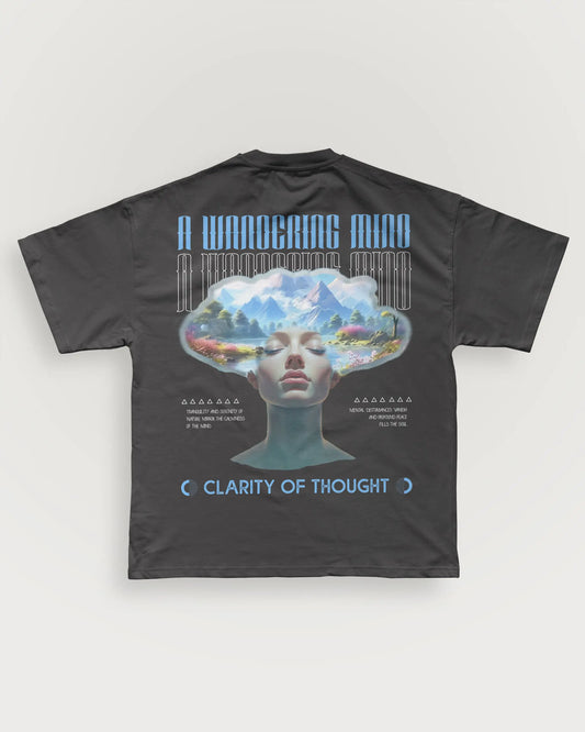 A Wandering Mind Clarity of Thought t-shirt in vintage black back view