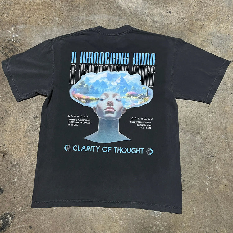 A Wandering Mind Clarity of Thought t-shirt in vintage black back view