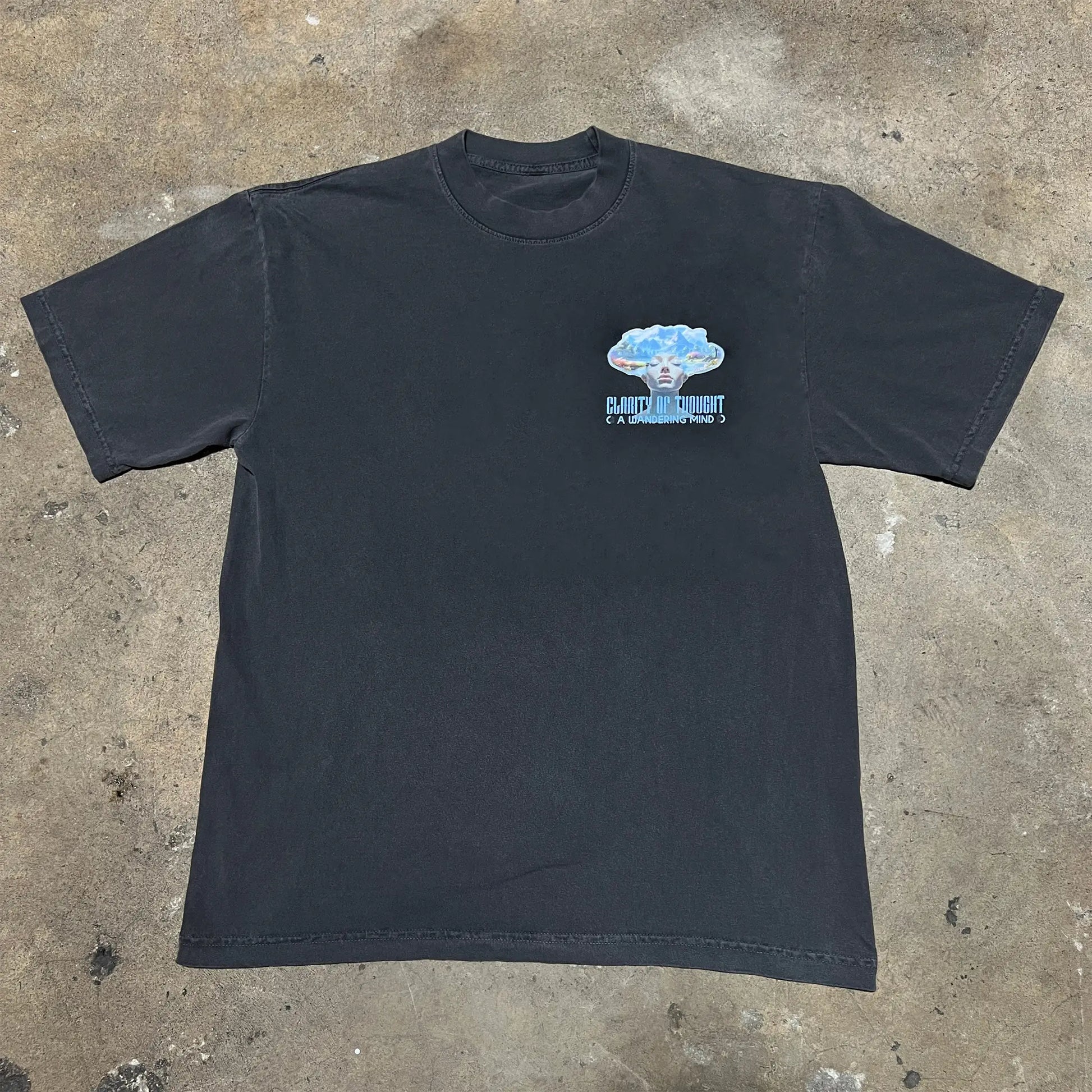 A Wandering Mind Clarity of Thought t-shirt in vintage black front view