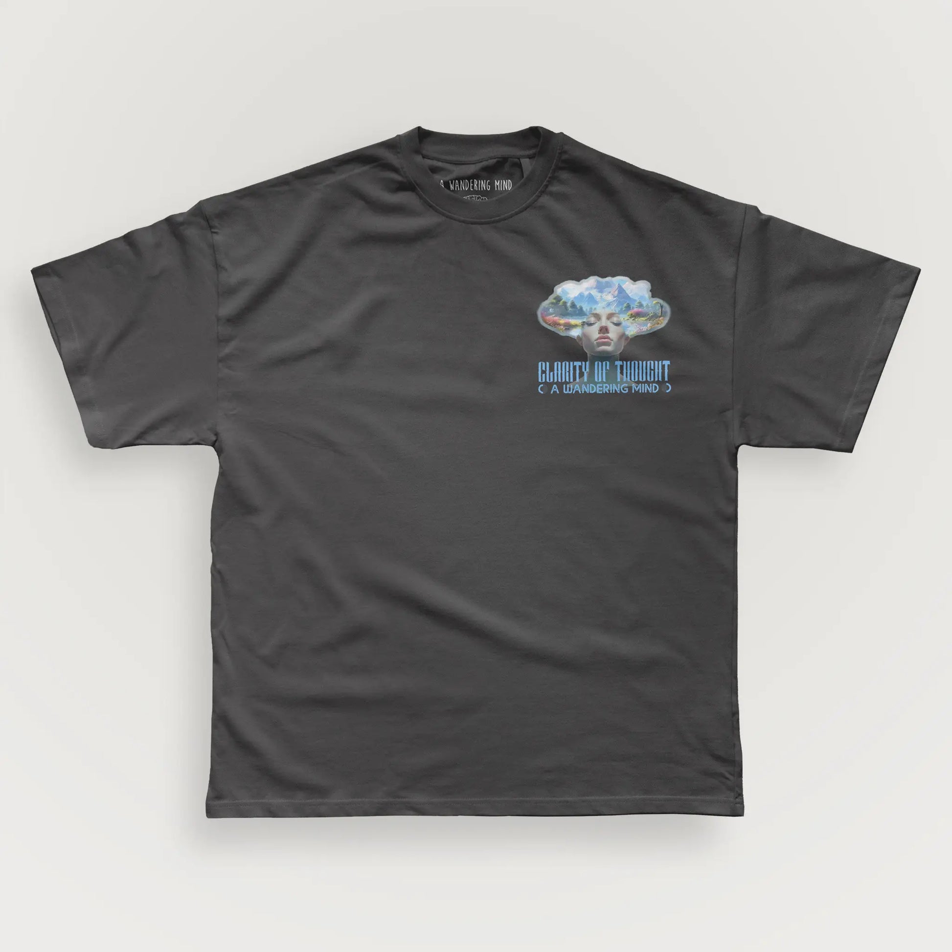 A Wandering Mind Clarity of Thought t-shirt in vintage black front view