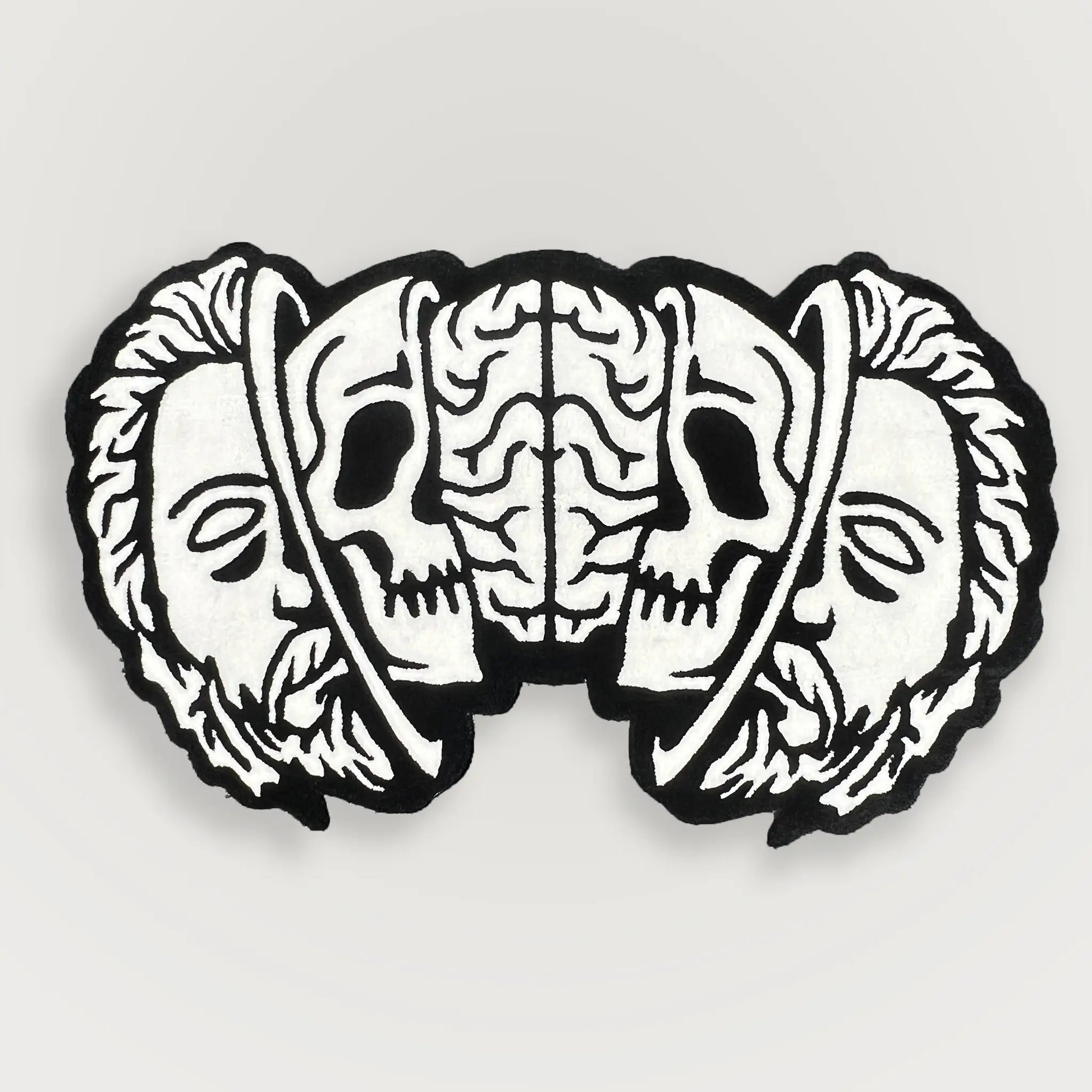 A Wandering Mind Divided Self rug in black and white full view