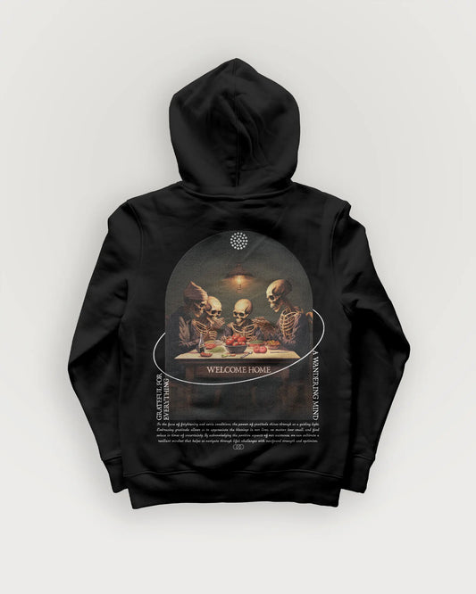 A Wandering Mind Grateful for Everything hoodie in black back view