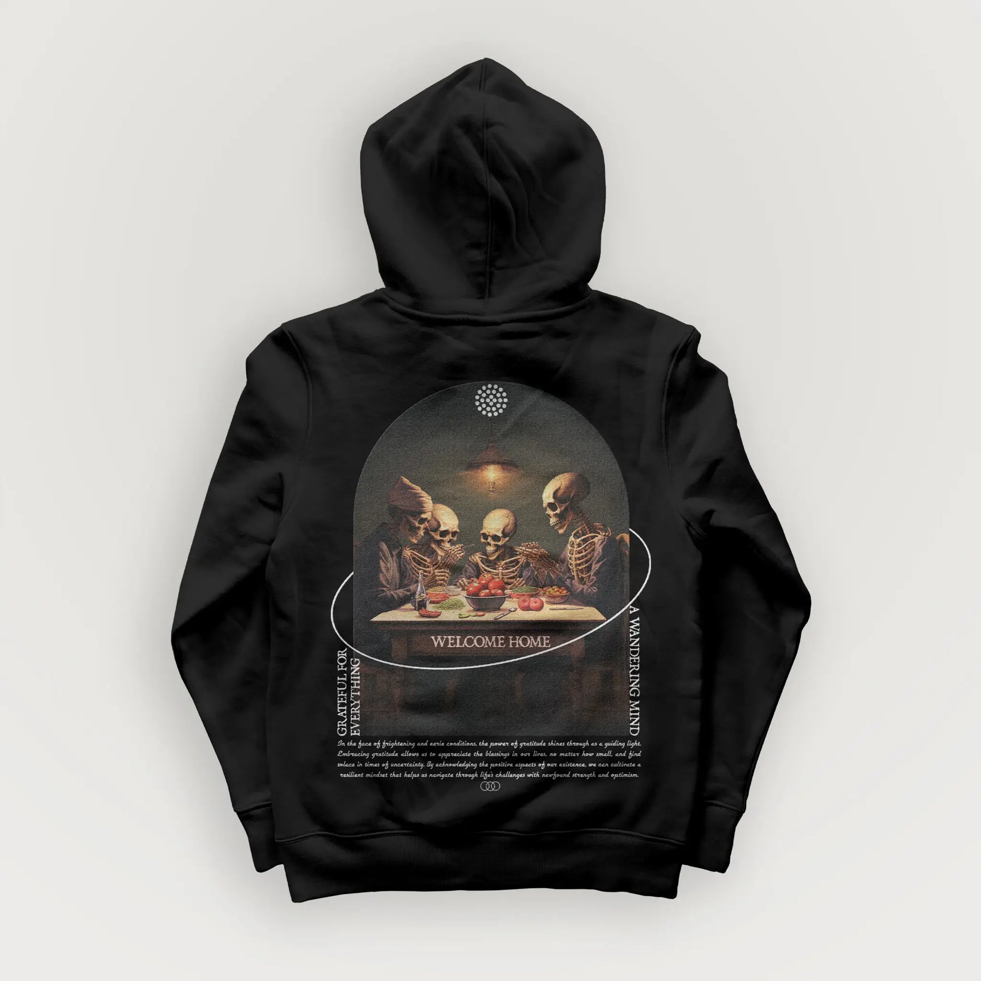 A Wandering Mind Grateful for Everything hoodie in black back view