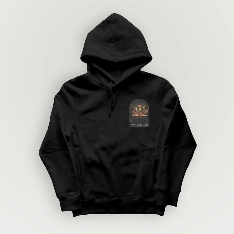 A Wandering Mind Grateful for Everything hoodie in black front view
