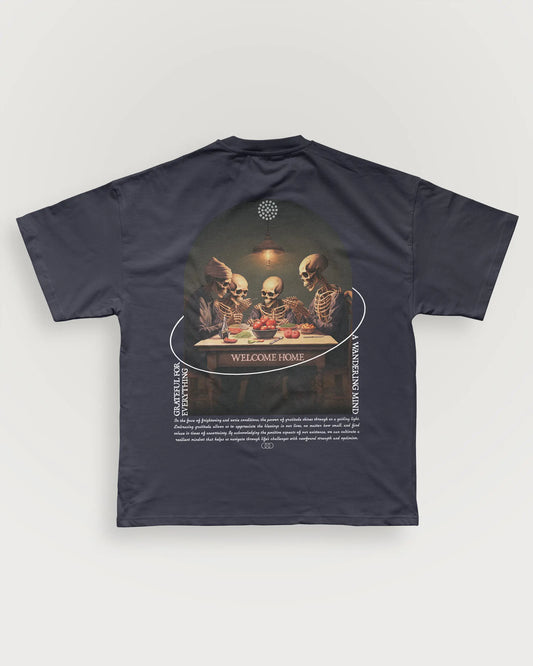 A Wandering Mind Grateful for Everything t-shirt in slate back view