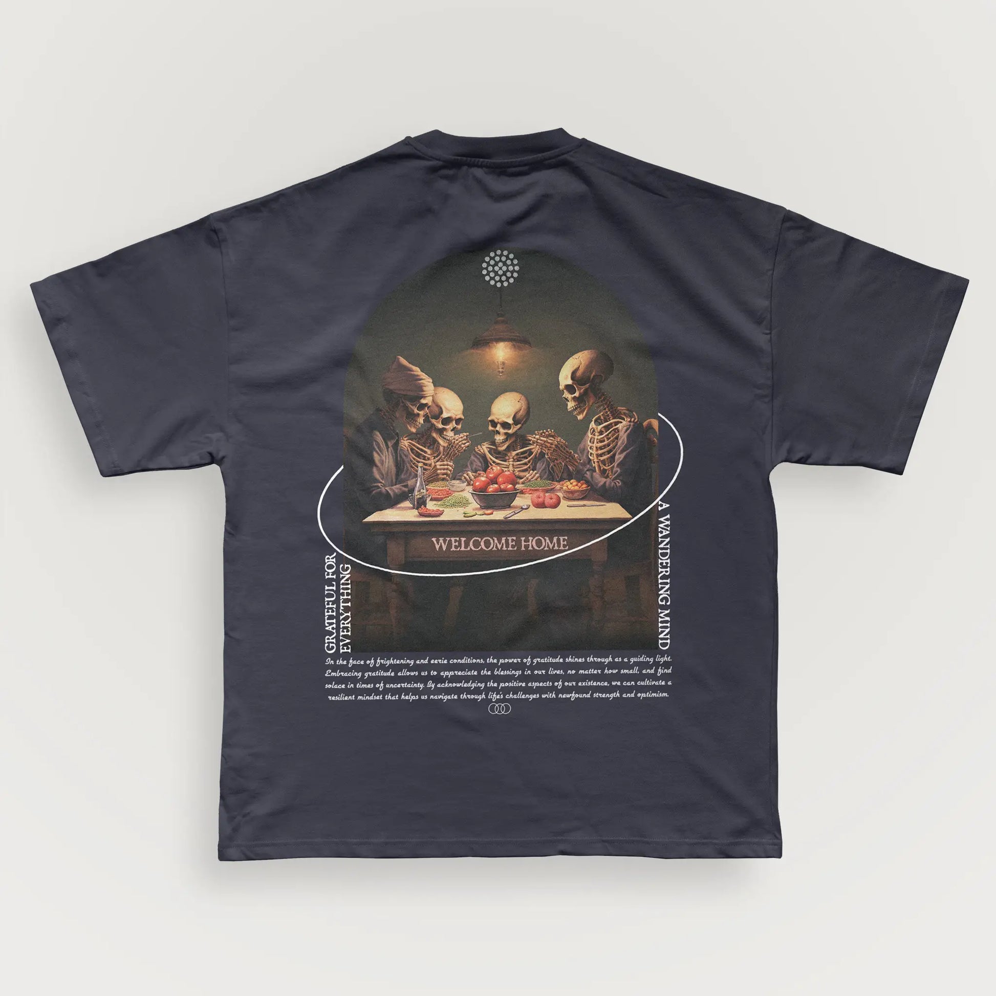A Wandering Mind Grateful for Everything t-shirt in slate back view