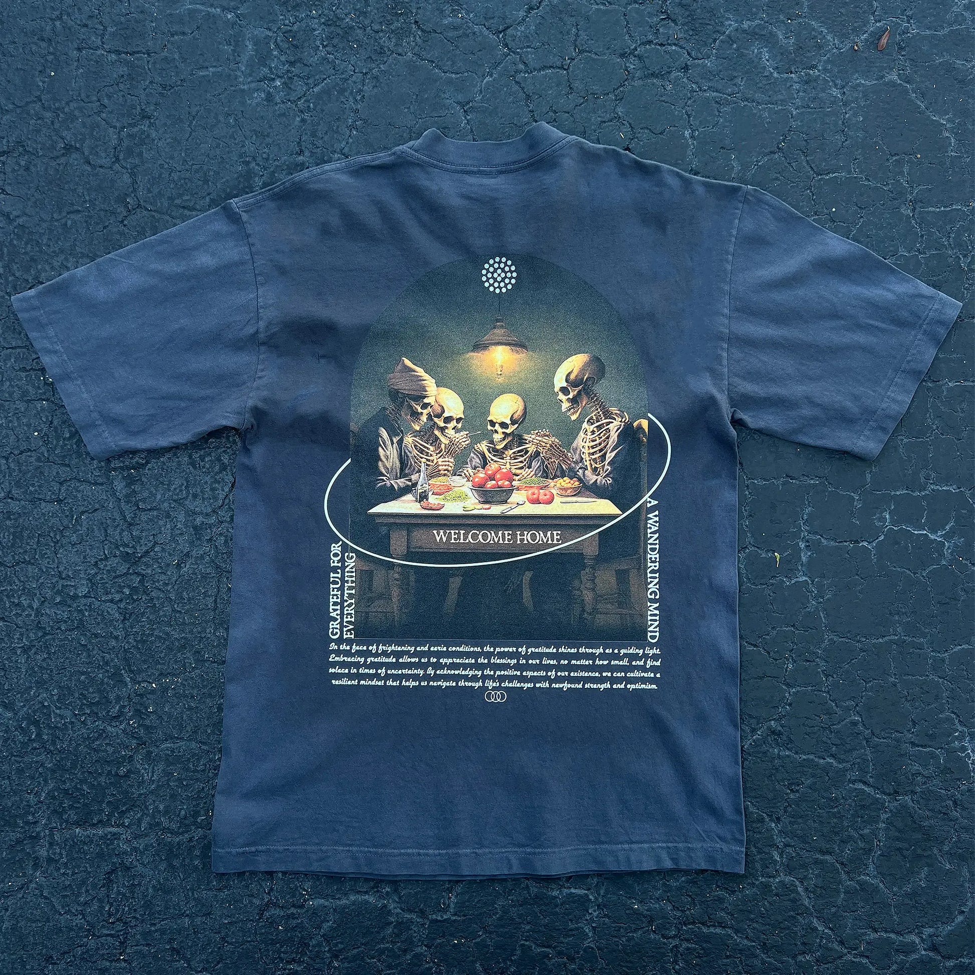 A Wandering Mind Grateful for Everything t-shirt in slate back view
