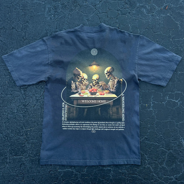 A Wandering Mind Grateful for Everything t-shirt in slate back view