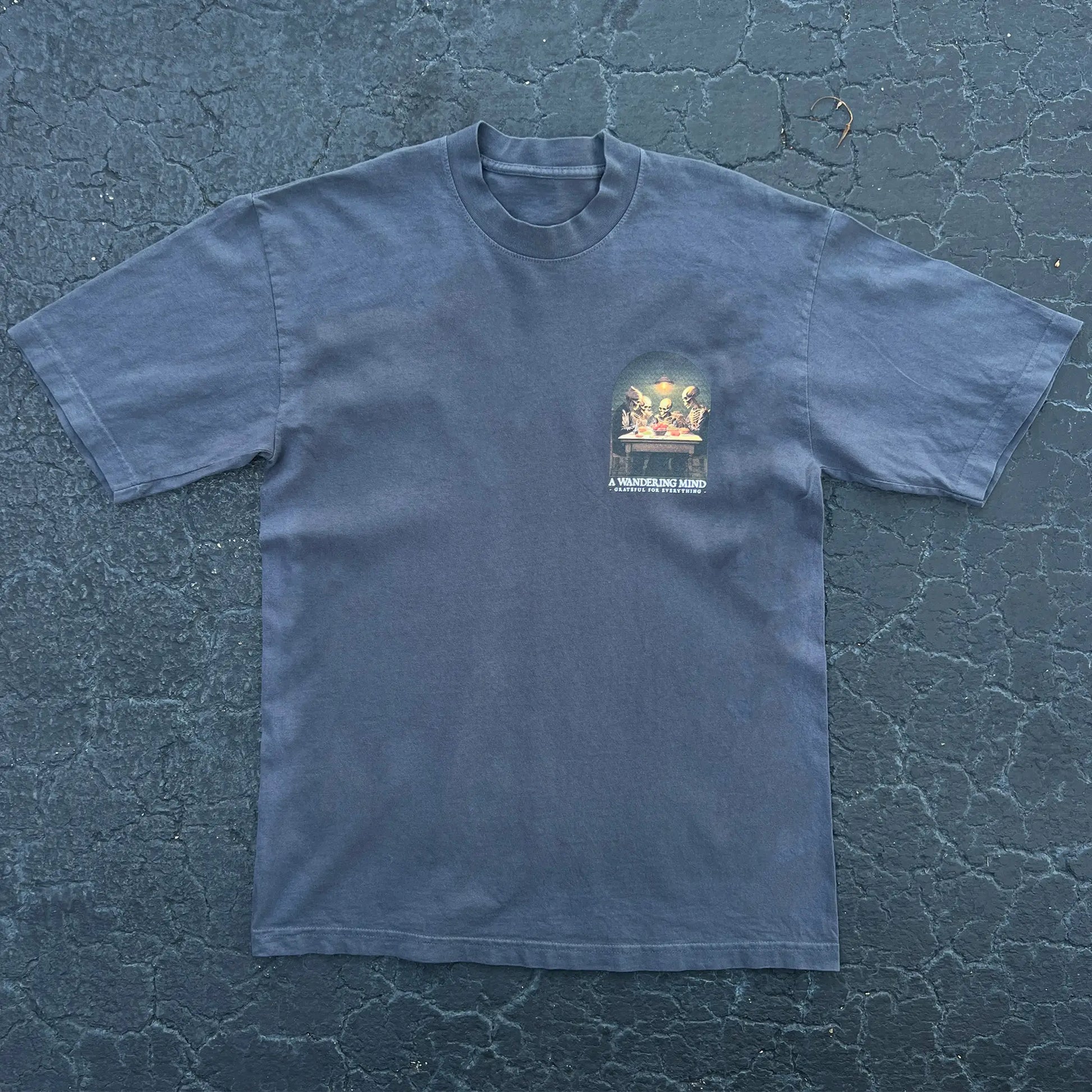 A Wandering Mind Grateful for Everything t-shirt in slate front view