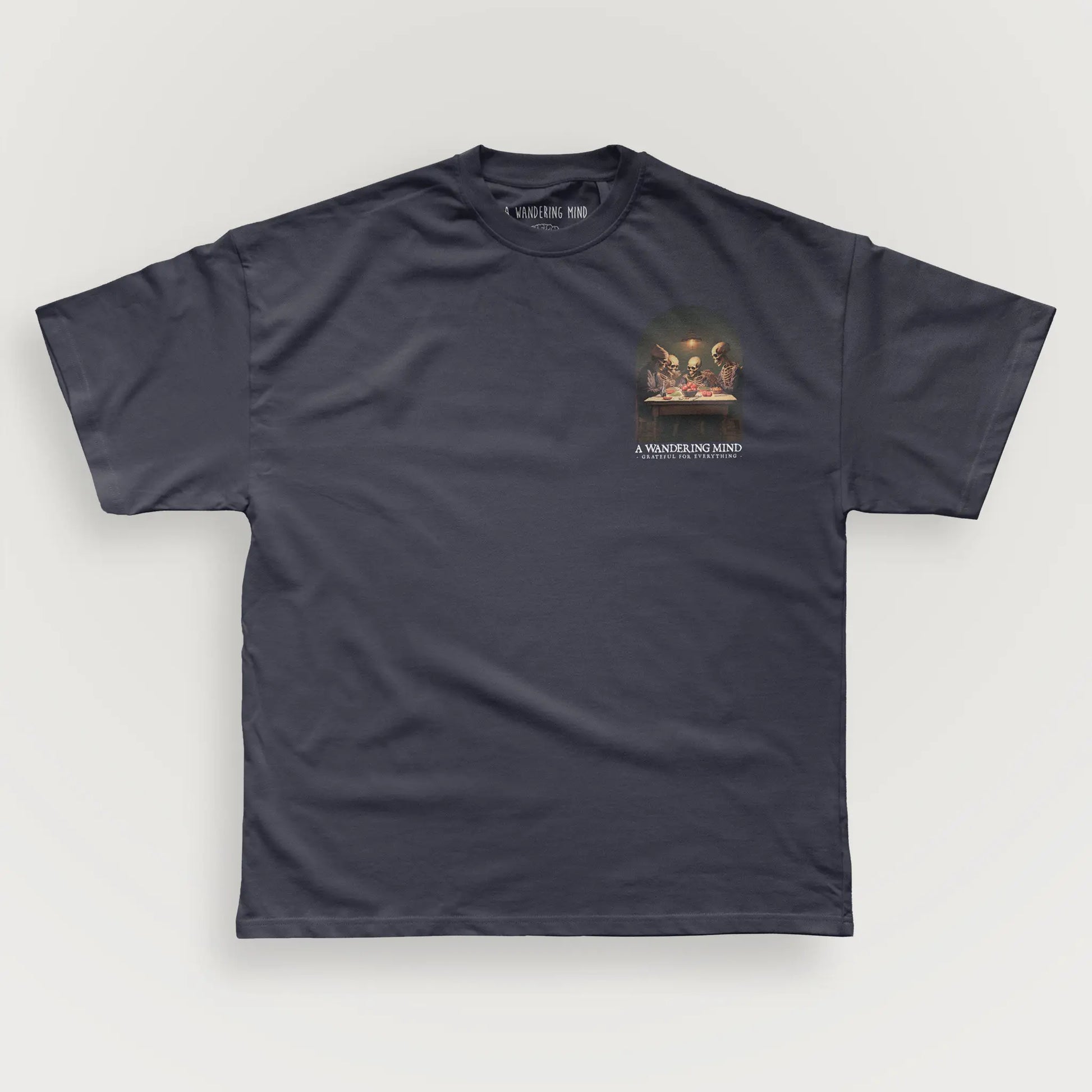 A Wandering Mind Grateful for Everything t-shirt in slate front view