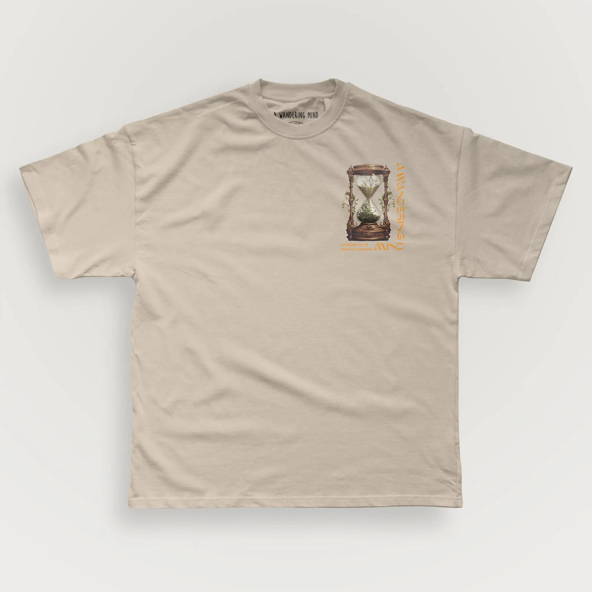 A Wandering Mind Growth & Renewal t-shirt in sand front view