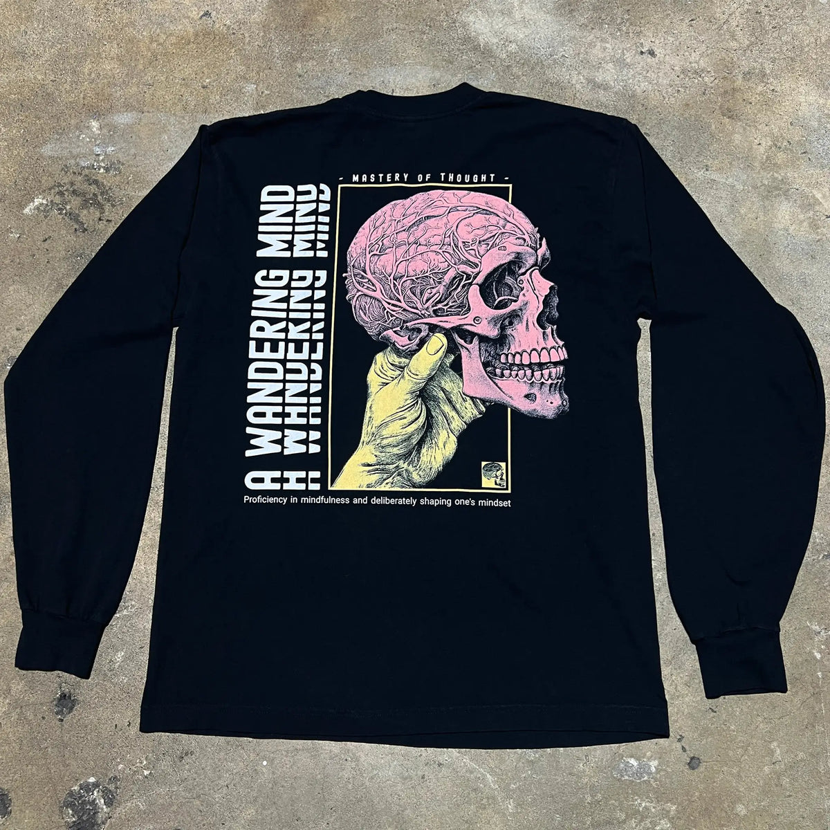A Wandering Mind Mastery of Thought long sleeve t-shirt in black back view
