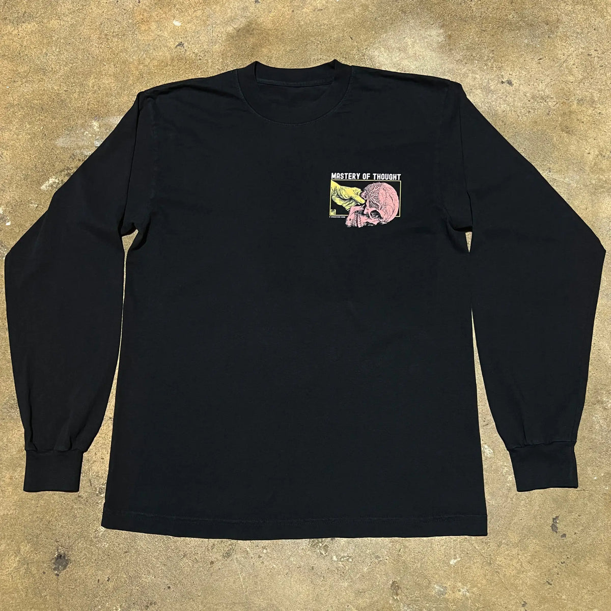 A Wandering Mind Mastery of Thought long sleeve t-shirt in black front view