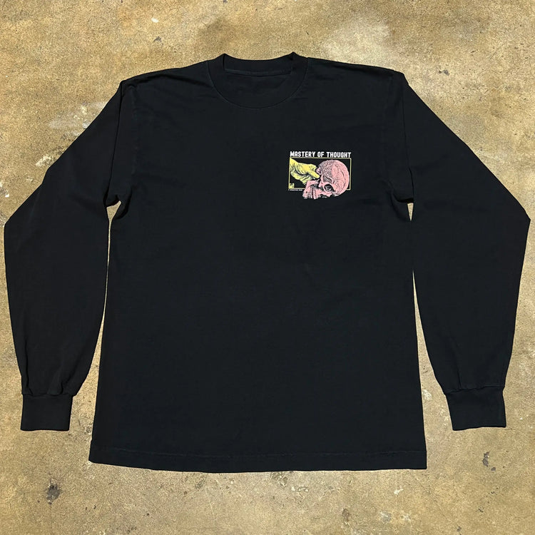 A Wandering Mind Mastery of Thought long sleeve t-shirt in black front view