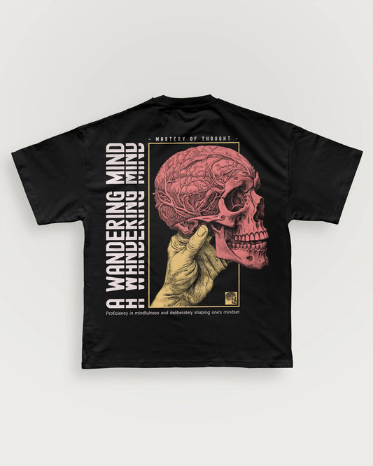 A Wandering Mind Mastery of Thought t-shirt in black back view