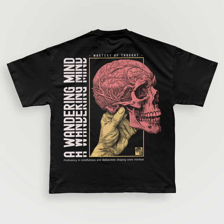 A Wandering Mind Mastery of Thought t-shirt in black back view