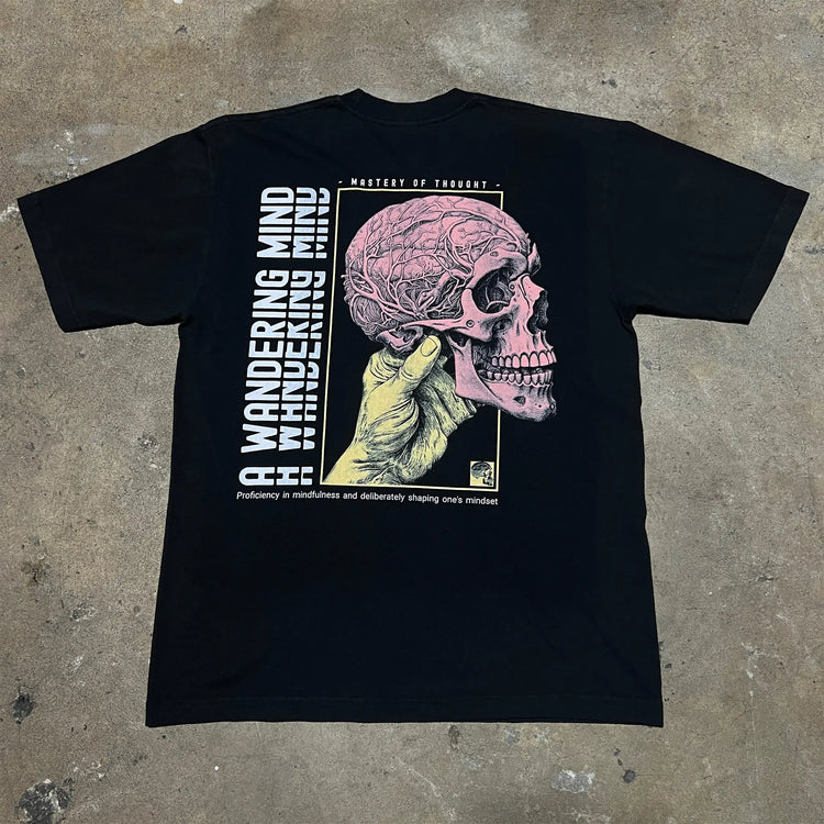 A Wandering Mind Mastery of Thought t-shirt in black back view