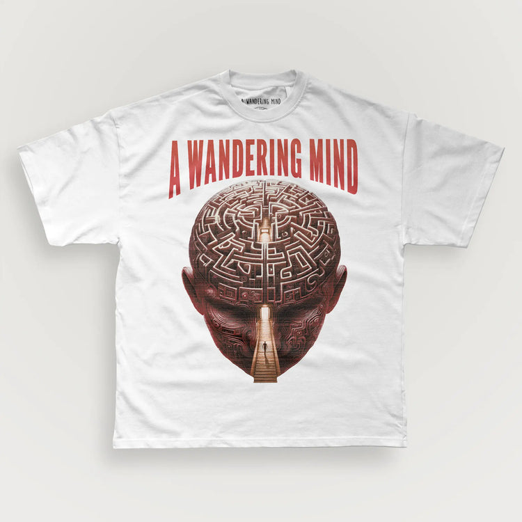 A Wandering Mind Mindful Maze t-shirt in white front view