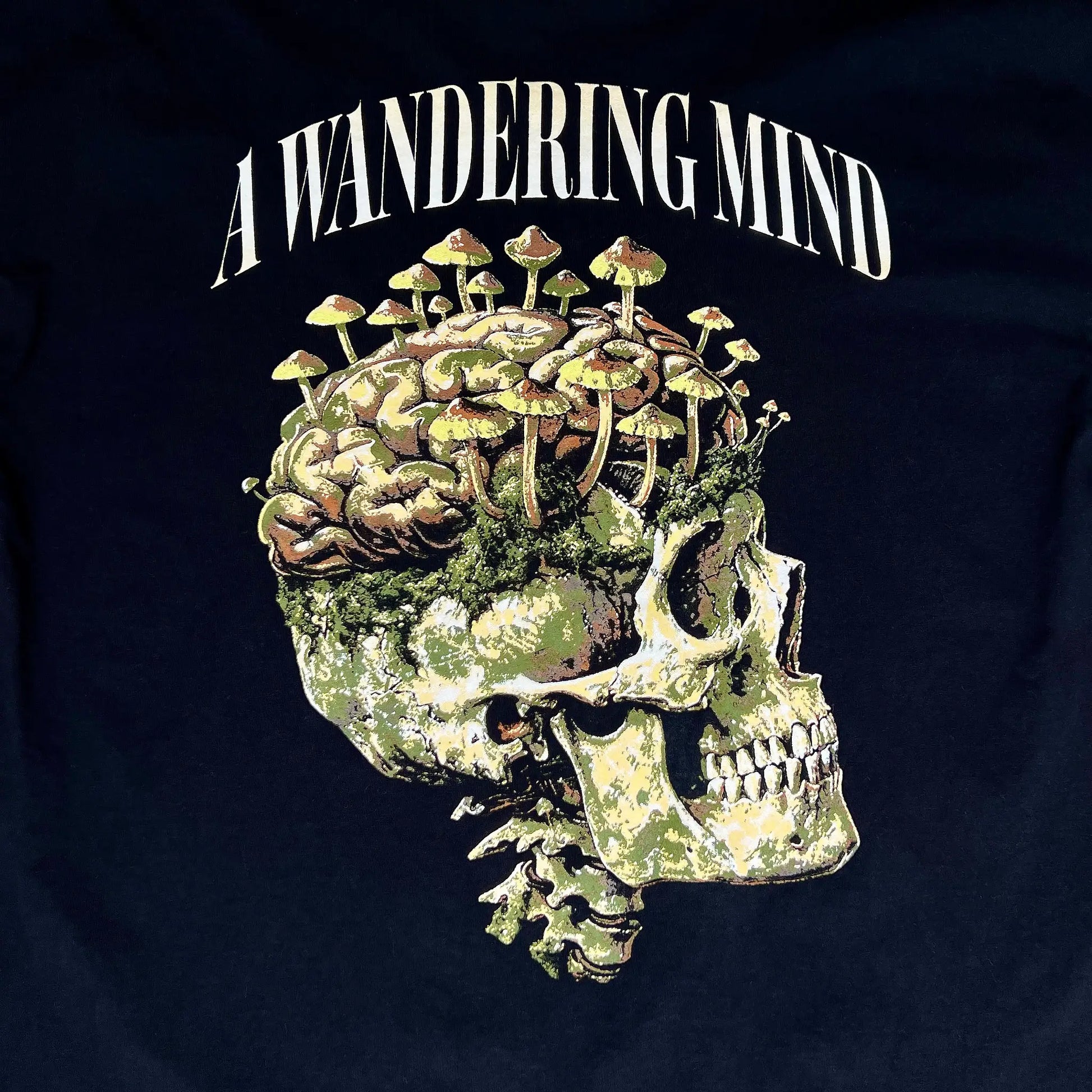 A Wandering Mind Rebirth hoodie in black back view