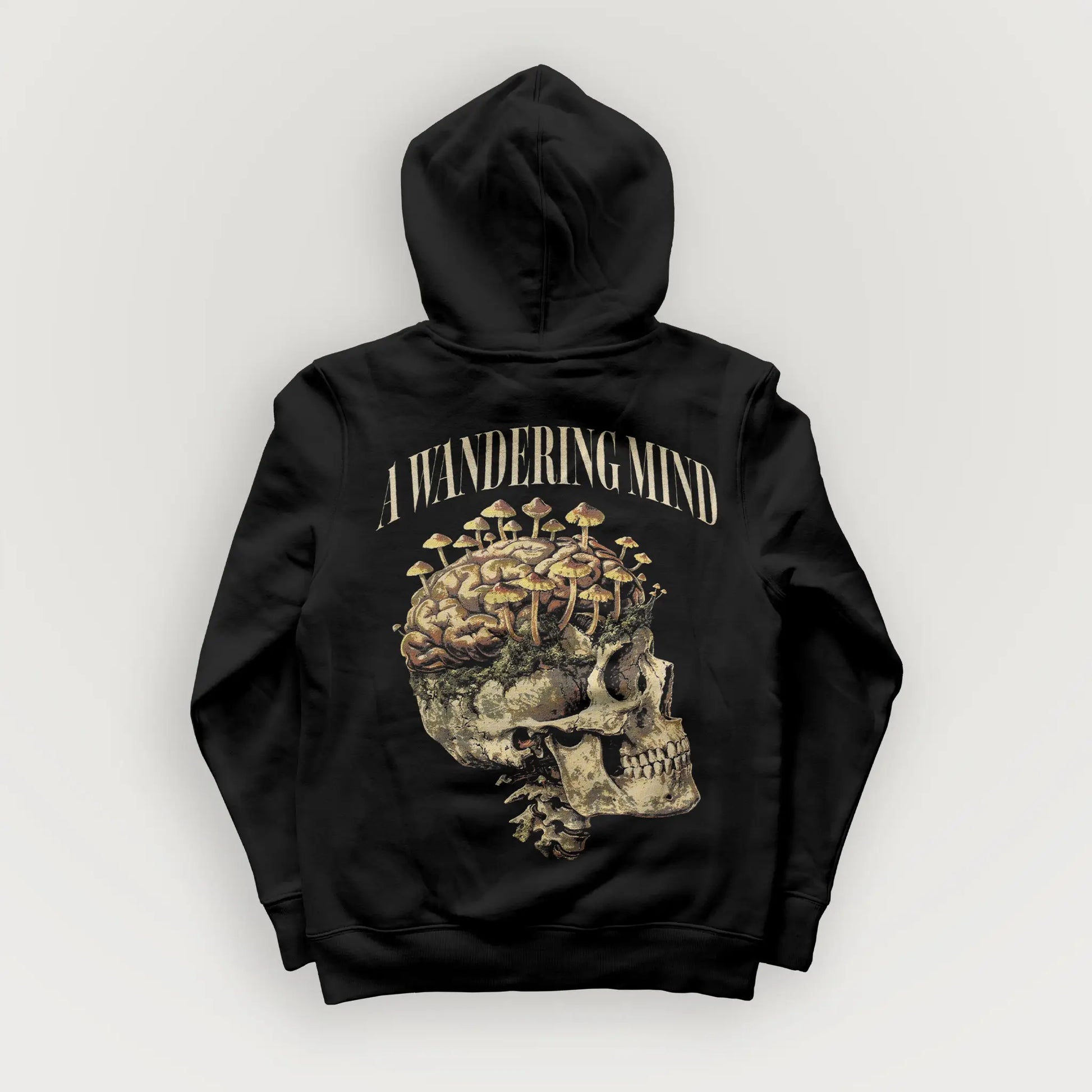 A Wandering Mind Rebirth hoodie in black back view