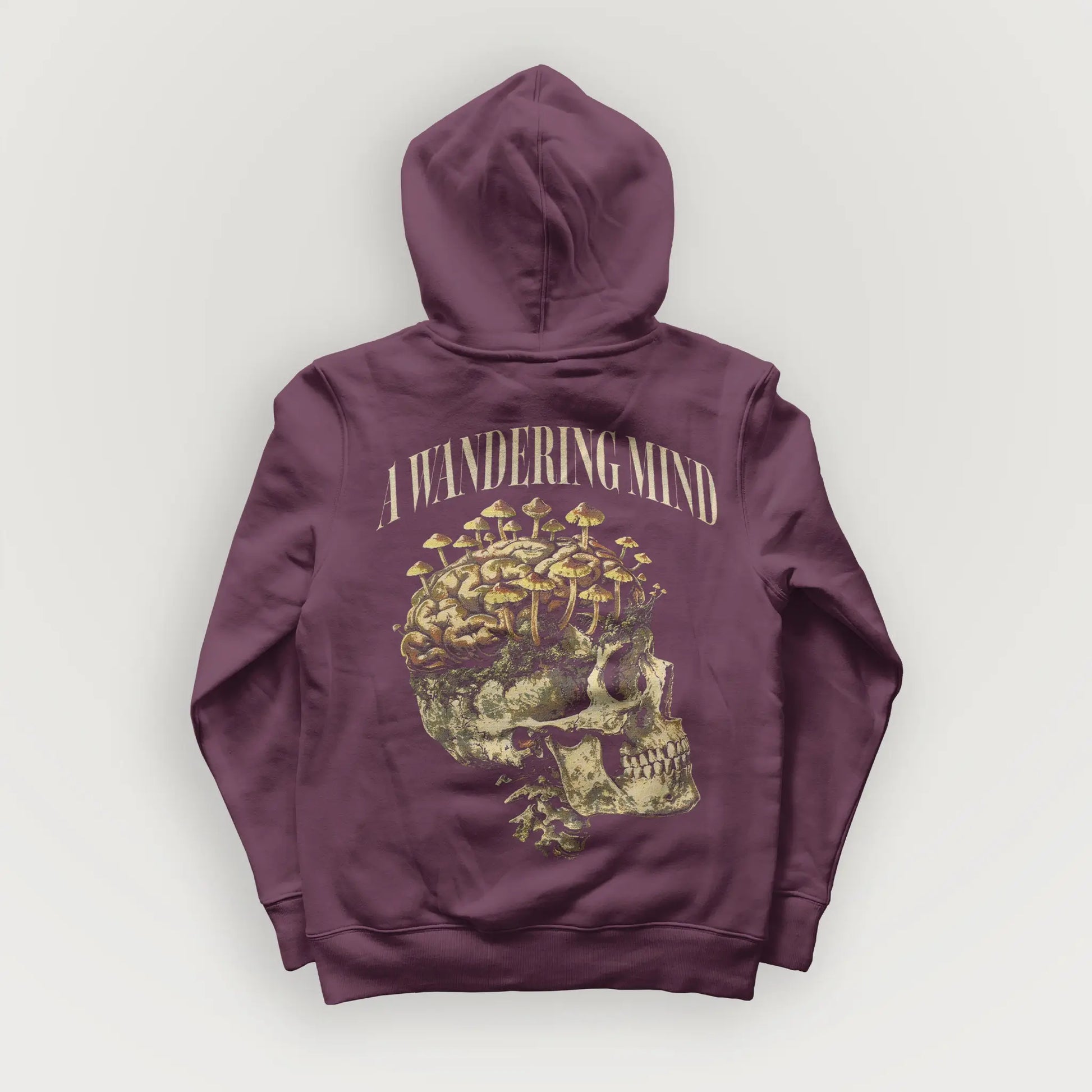 A Wandering Mind Rebirth hoodie in maroon back view